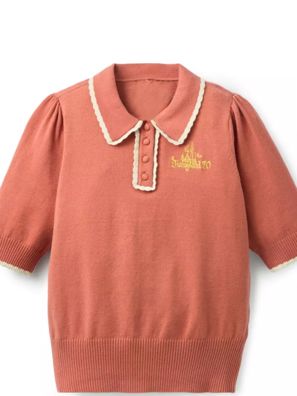 Her Universe Coral Polo Knit Top with Cream Trim